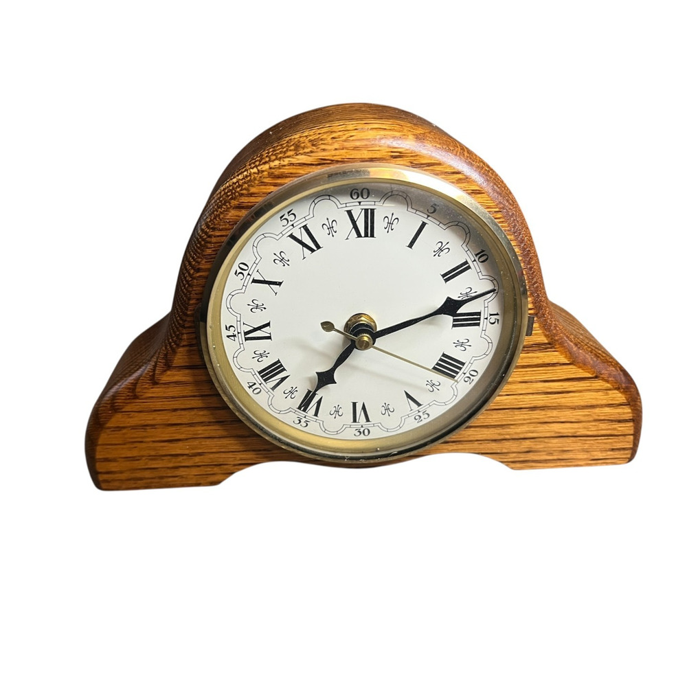 Vintage Style Wooden Mantel Clock Brown Oak Finish Roman Numeral Analog 9 Inch